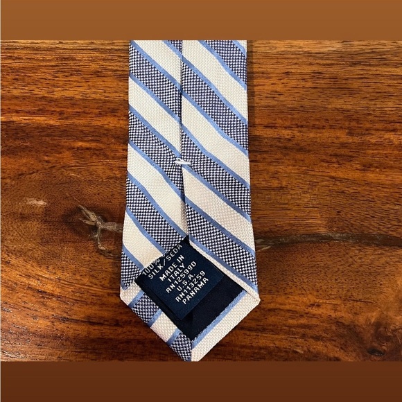 NWT FACONNABLE Blue, White & Silver Striped Silk Tie - Picture 5 of 13
